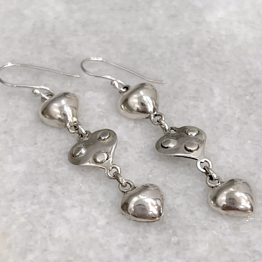 Sterling Silver Trio Heart Dangle Earrings